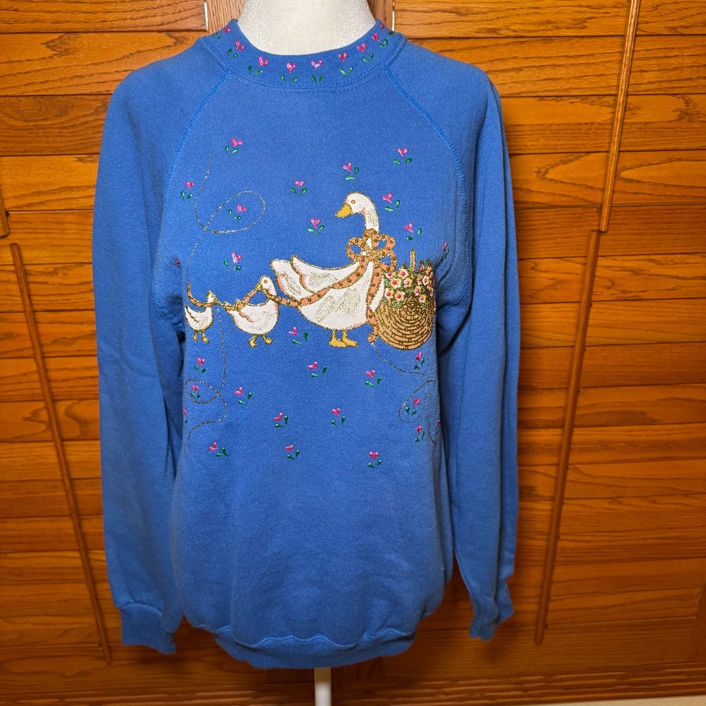 Vintage Sweats Appeal Tultex Blue Goose Hand Painted Sweatshirt Womens Medium